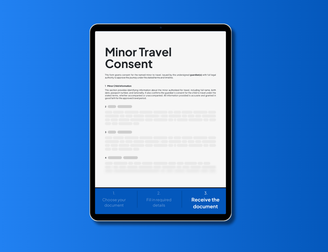 Minor travel consent form template displayed digitally – create and download a travel permission PDF for children with NotaryPublic24.