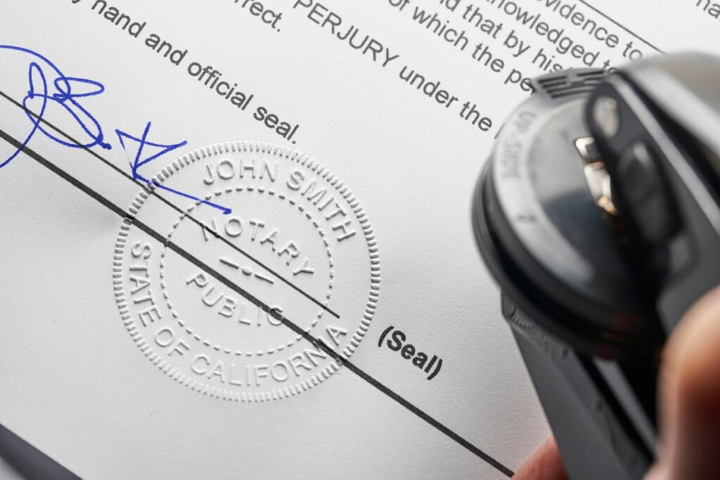 Notarized lease agreement with California notary seal and signature, notarization service by notarypublic24.com