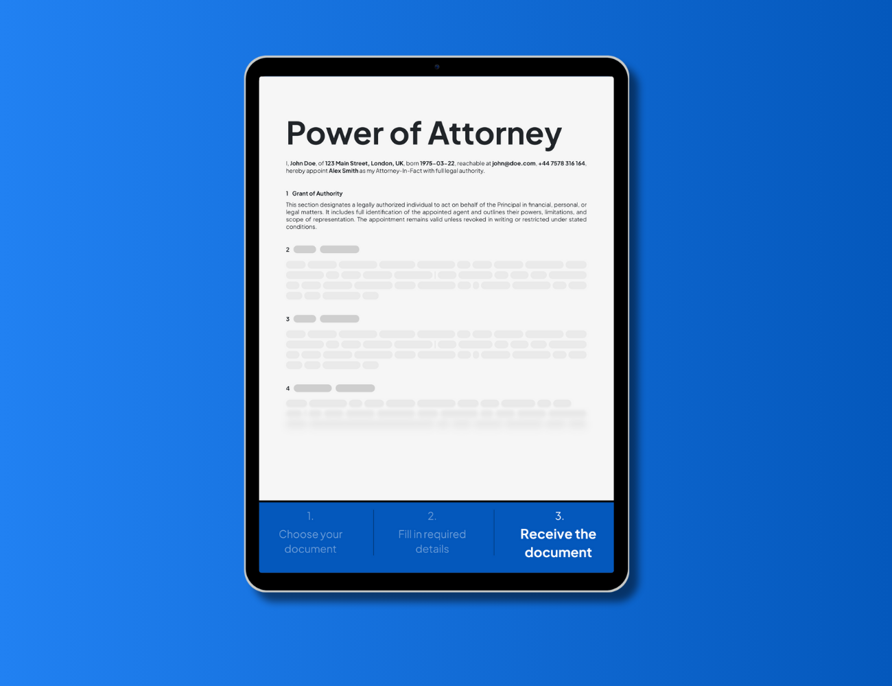 Power of attorney form template for download – grant authority using a secure online fillable PDF form from NotaryPublic24.