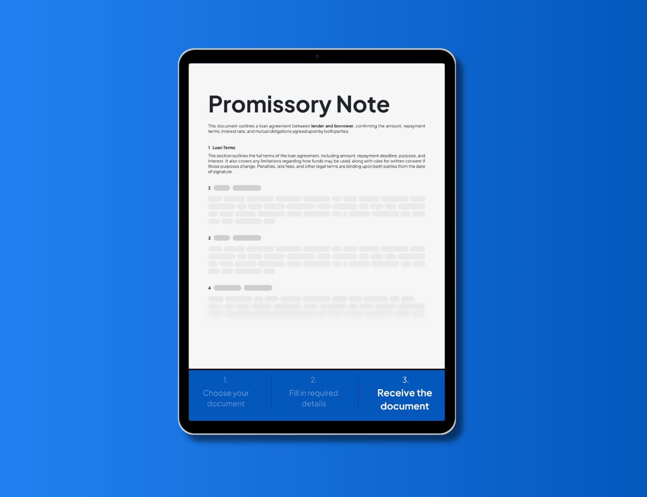 Digital promissory note form for personal or business loans – create a custom PDF agreement using NotaryPublic24’s online template.
